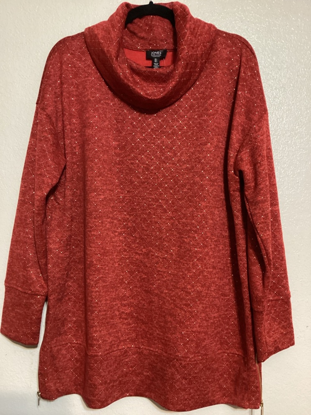 Jones New York Red Sparkle Cowl Neck Sweater